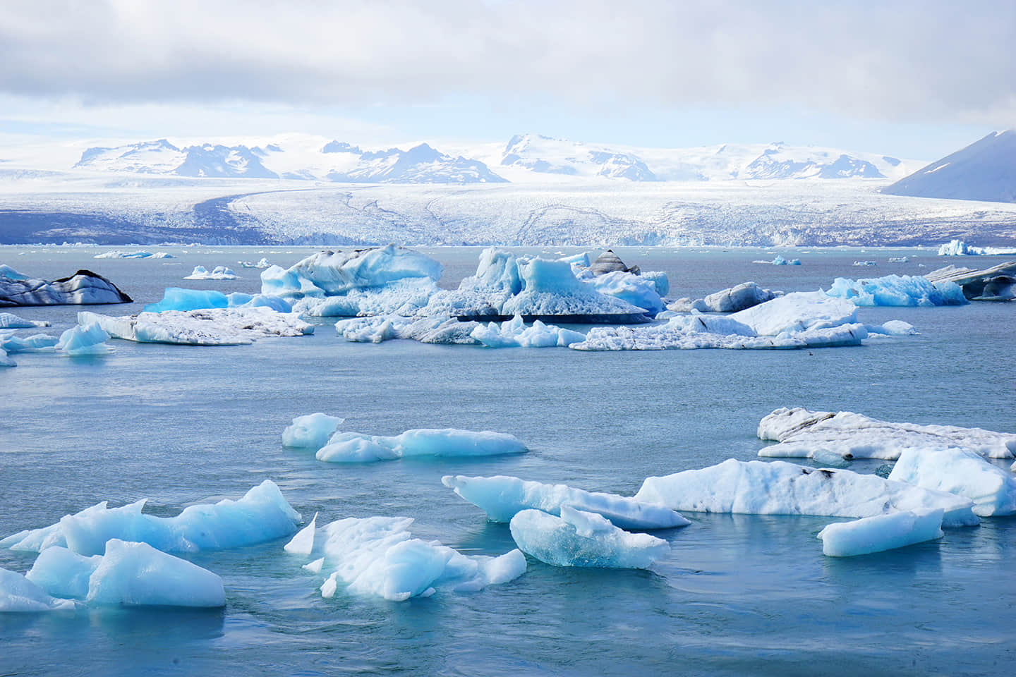 Beautiful view of icebergs in Jokulsarlon glacier lagoon, Vatnajokull National Park, Iceland,  2016 summer